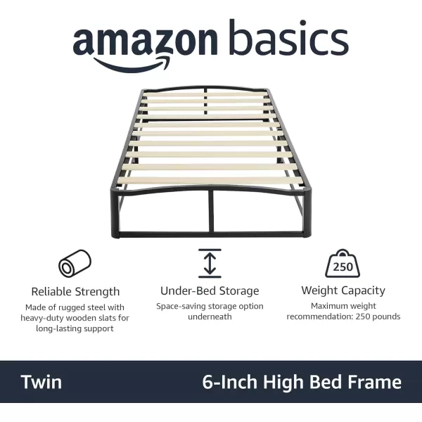 imageAmazon Basics Metal Platform Bed Frame with Wood Slat Support 75 inches High Twin BlackTwin