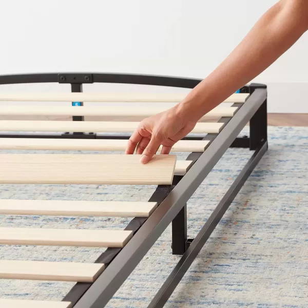 imageAmazon Basics Metal Platform Bed Frame with Wood Slat Support 75 inches High Twin BlackTwin