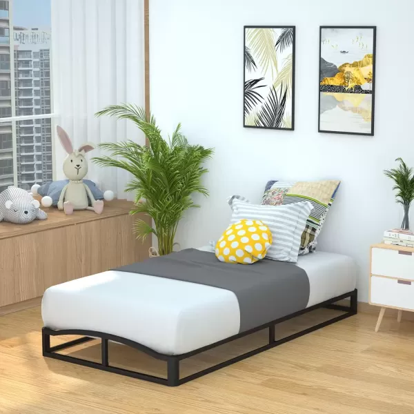 imageAmazon Basics Metal Platform Bed Frame with Wood Slat Support 75 inches High Twin BlackTwin