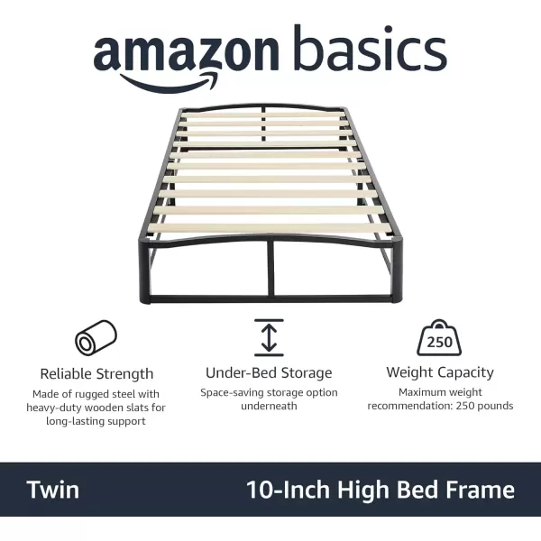 imageAmazon Basics Metal Platform Bed Frame with Wood Slat Support 75 inches High Twin BlackTwin