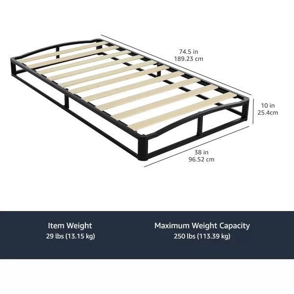 imageAmazon Basics Metal Platform Bed Frame with Wood Slat Support 75 inches High Twin BlackTwin