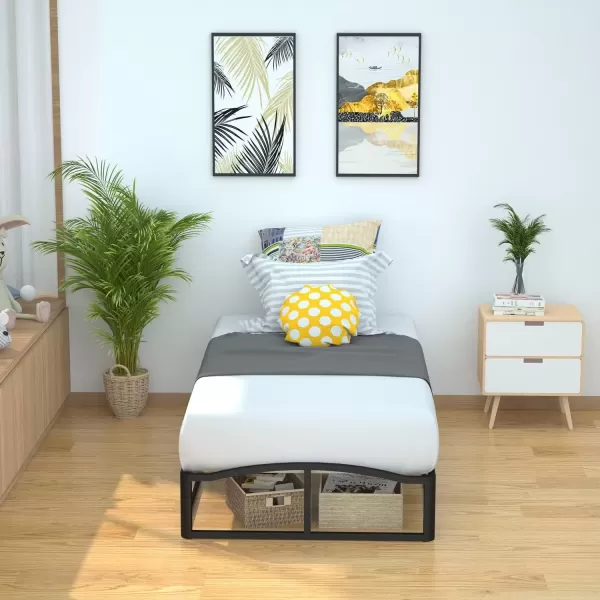 imageAmazon Basics Metal Platform Bed Frame with Wood Slat Support 75 inches High Twin BlackTwin