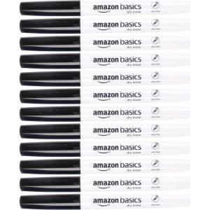 imageAmazon Basics Dry Erase Markers Low Odor Ultra Fine Tip 12Pack BlackBlack