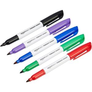 imageAmazon Basics Fine Tip Point Permanent Markers for Office School and Home Use Black 4 PackAssorted