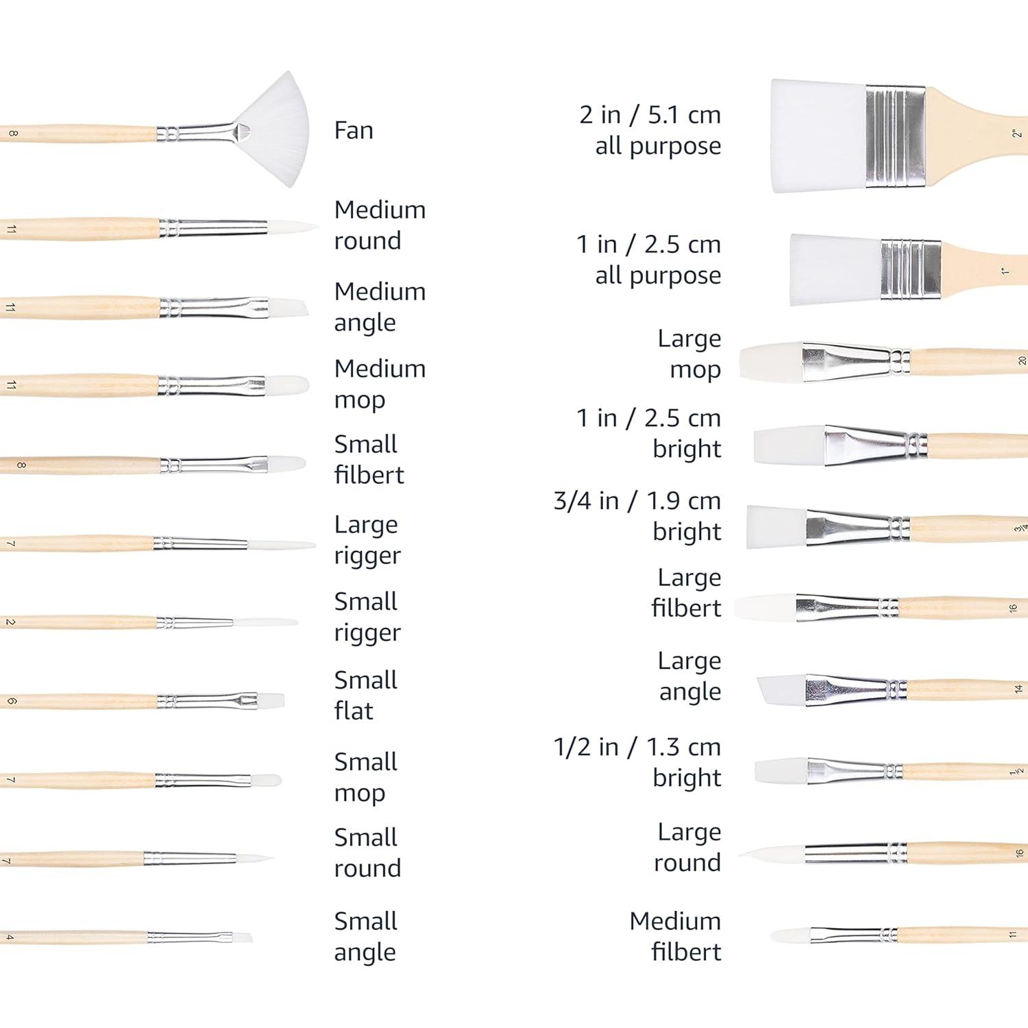 imageAmazon Basics Multishaped Polyester Paint Brushes for for Acrylic Oil Watercolor Gouache 24 Different Sizes Wood ColorWood Color