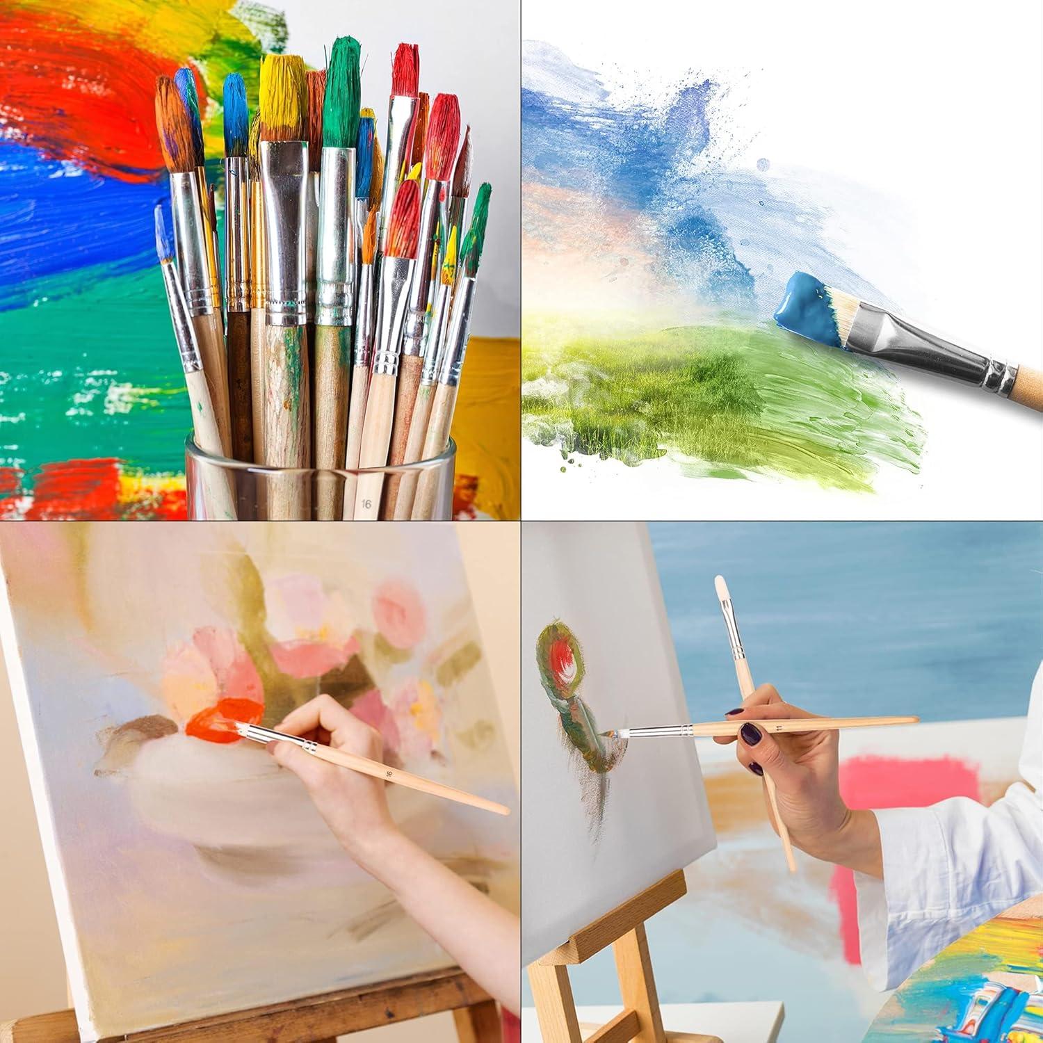 imageAmazon Basics Multishaped Polyester Paint Brushes for for Acrylic Oil Watercolor Gouache 24 Different Sizes Wood ColorWood Color