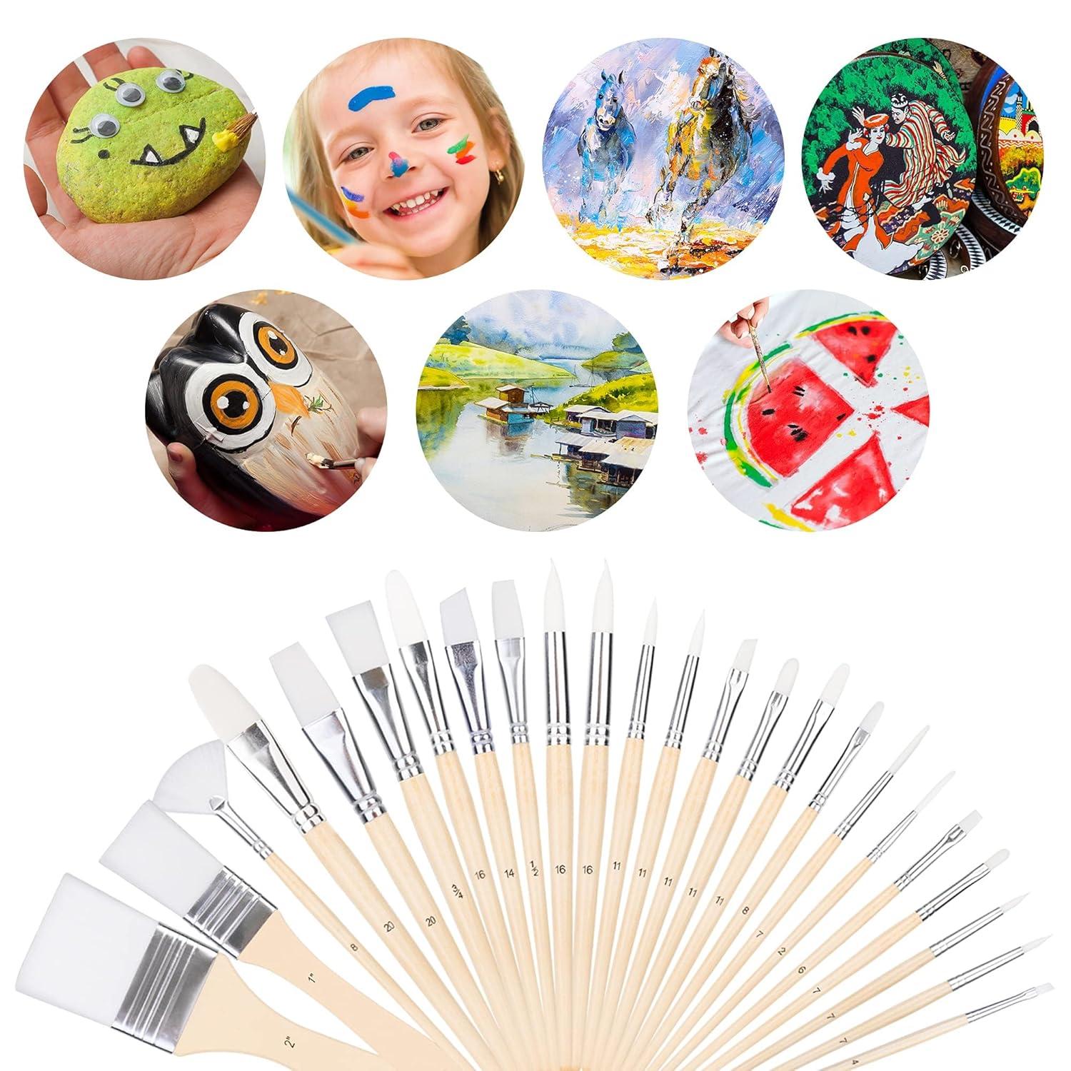 imageAmazon Basics Multishaped Polyester Paint Brushes for for Acrylic Oil Watercolor Gouache 24 Different Sizes Wood ColorWood Color