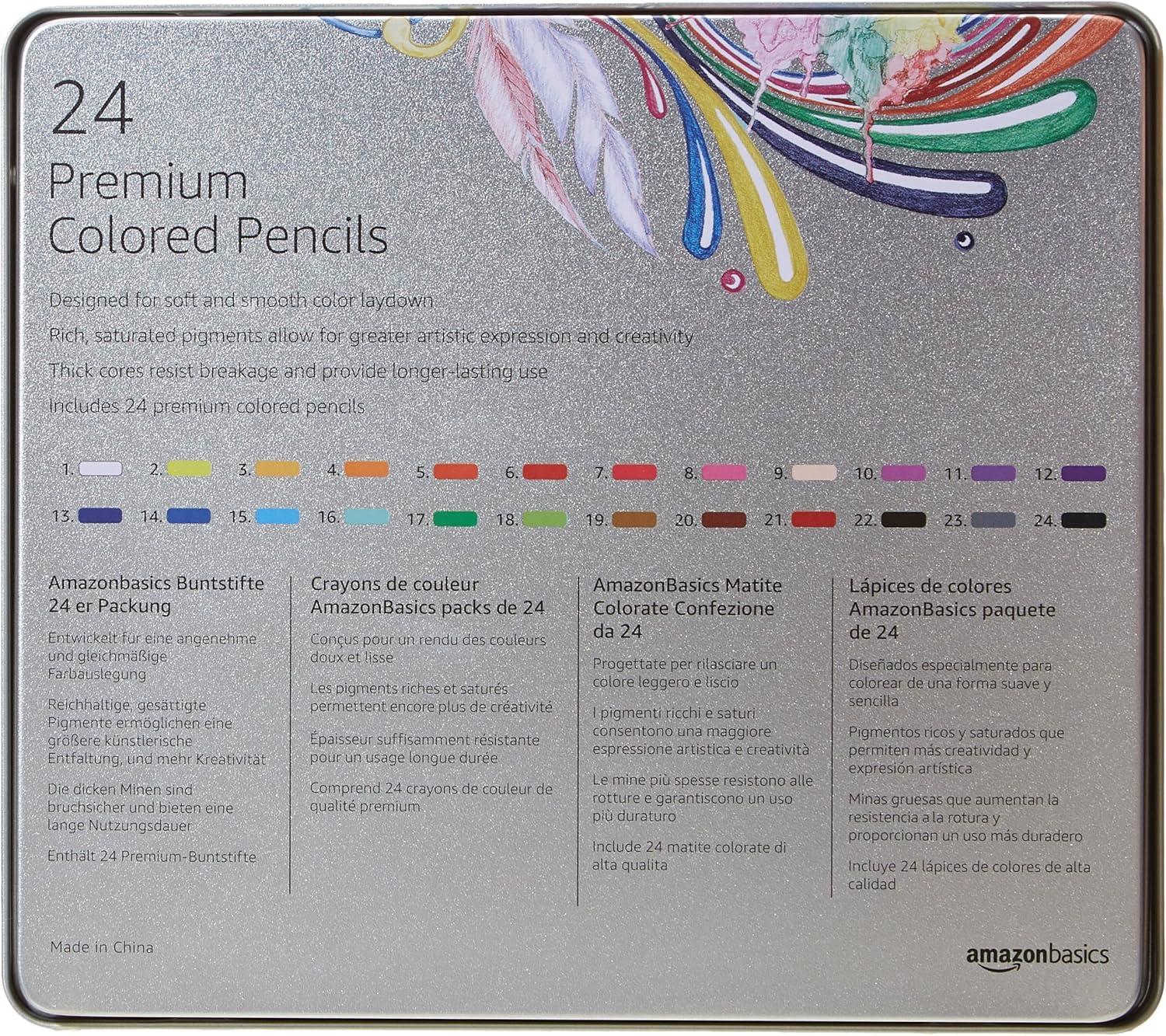 imageAmazon Basics Premium Colored Pencils 24 Count Soft Core Multicolor Back to School Supplies Pack of 124 Count Pack of 1