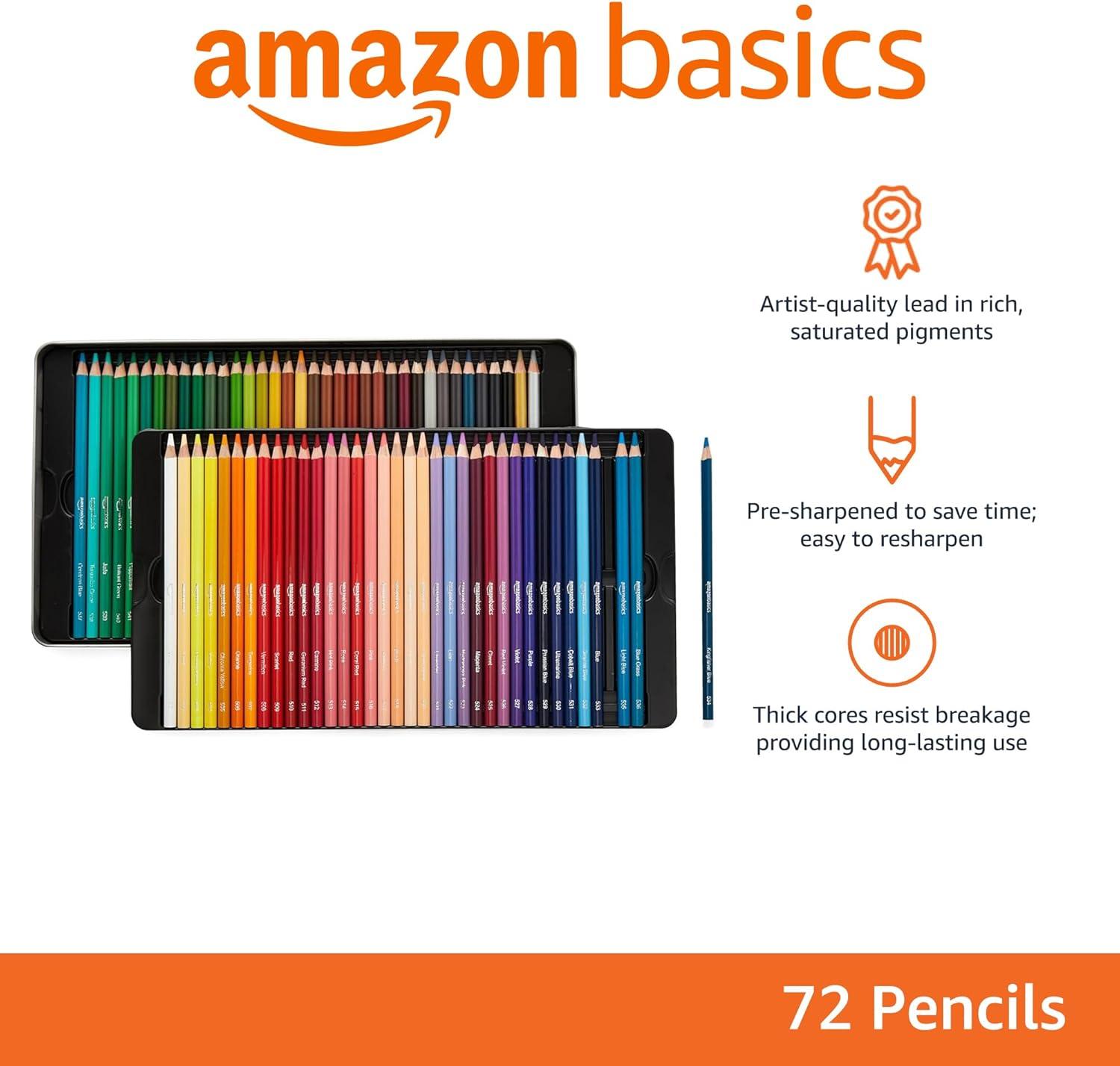 imageAmazon Basics Premium Colored Pencils 24 Count Soft Core Multicolor Back to School Supplies Pack of 172 Count Pack of 1