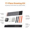 imageAmazon Basics Sketching and Drawing Art Pencil Kit Artist Supplies with Pencils Erasers Sharpener Charcoal Black White 17 Piece SetCharcoal  Black  White