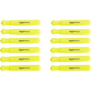 imageAmazon Basics Highlighters 12 Pack Assorted Colors Chisel Tip Office and School SuppliesYellow