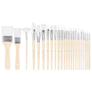 imageAmazon Basics Multishaped Polyester Paint Brushes for for Acrylic Oil Watercolor Gouache 24 Different Sizes Wood ColorWood Color
