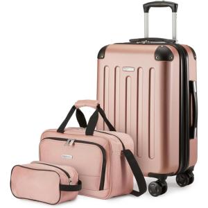 imageAmazon Basics Hardside CarryOn Spinner 4piece set BlackRose Gold