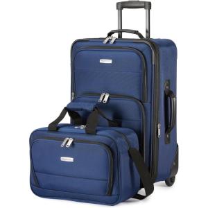imageAmazon Basics Home Lifestyle Softside Entry Luggage Set 2 Pieces CarryOn 23Inch Tote 15Inch RedNavy Blue