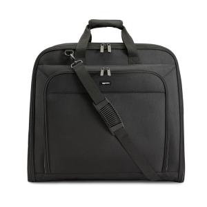 imageAmazon Basics Premium Travel Garment Bag with Shoulder Strap for Suits and Dresses Trifold 211 inch Black SolidBlack