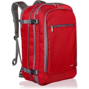 imageAmazon Basics Travel Backpack Carry On Flight Approved Lightweight Expandable Dual Use as Backpack or Shoulder Bag NavyRed