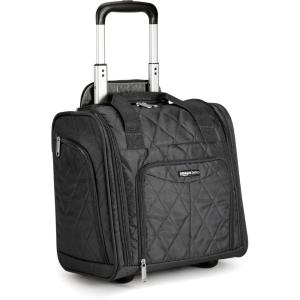 imageAmazon Basics Underseat Carry On Luggage with Wheels  14Inch Rolling Travel Bag BlackBlack Quilted