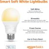 imageAmazon Basics Smart A19 LED Light Bulb Color Changing 60W Equivalent 800LM Works with Alexa Only 24 GHz WiFi No Hub Required 1PackDimmable Soft White