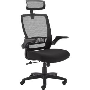 imageAmazon Basics Ergonomic Adjustable HighBack Mesh Chair with Upholstered Seat FlipUp Arms and Headrest Black