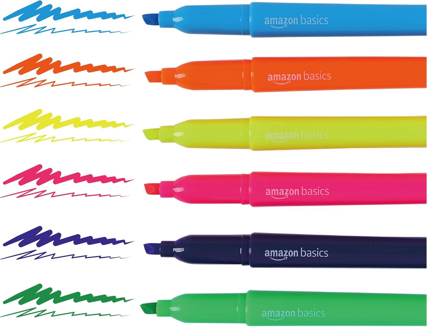 imageAmazon Basics Highlighters Fluorescent Ink Chisel Tip Assorted Colors School Supplies 12 Pack24 Pack