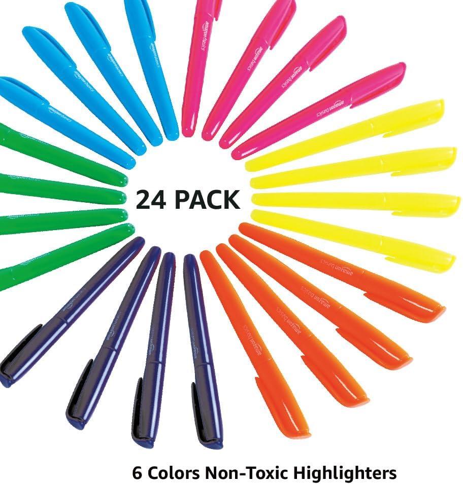 imageAmazon Basics Highlighters Fluorescent Ink Chisel Tip Assorted Colors School Supplies 12 Pack24 Pack