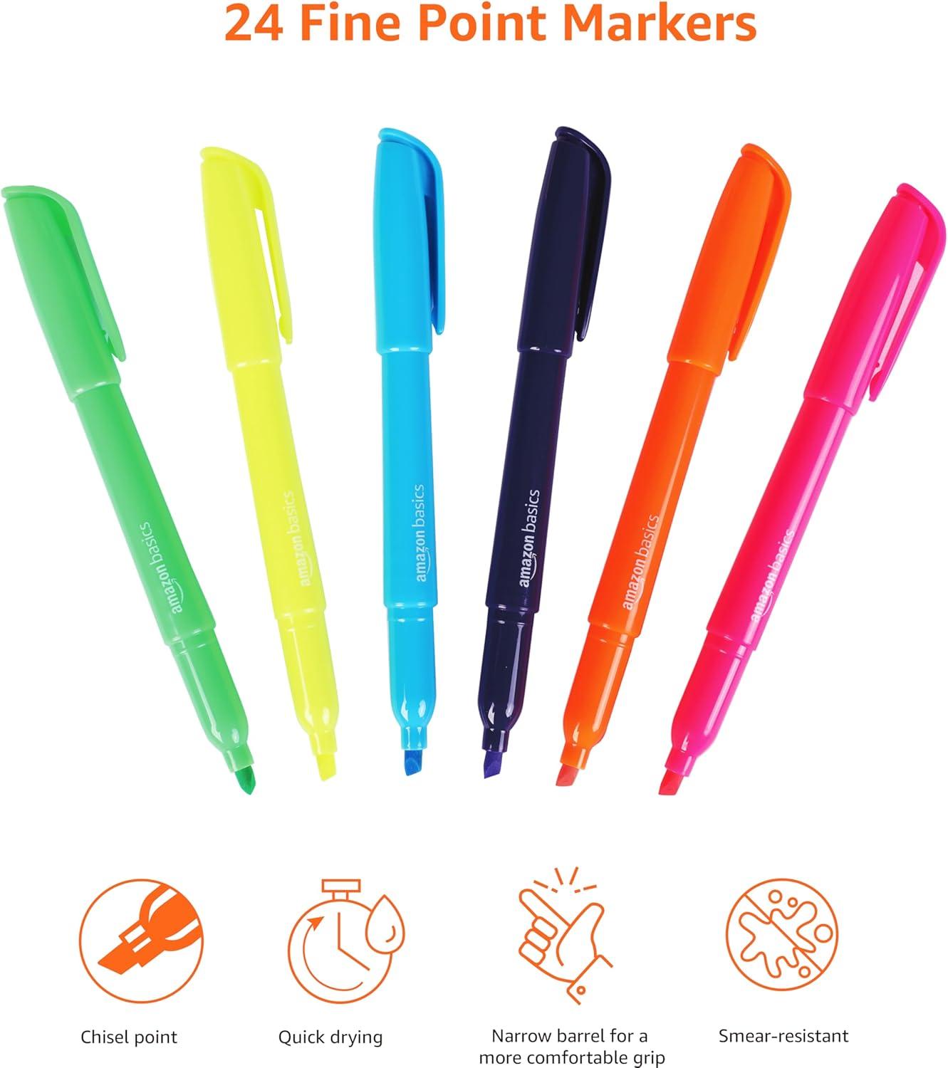 imageAmazon Basics Highlighters Fluorescent Ink Chisel Tip Assorted Colors School Supplies 12 Pack24 Pack
