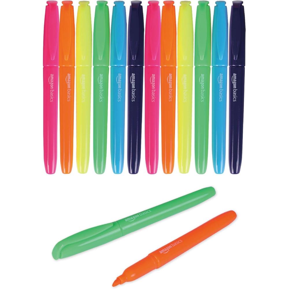 imageAmazon Basics Highlighters Fluorescent Ink Chisel Tip Assorted Colors School Supplies 12 Pack12 Pack