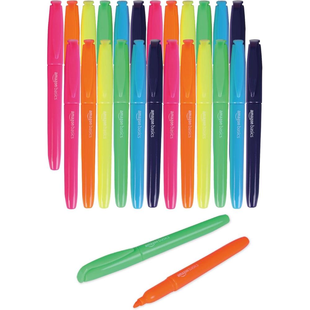 imageAmazon Basics Highlighters Fluorescent Ink Chisel Tip Assorted Colors School Supplies 12 Pack24 Pack