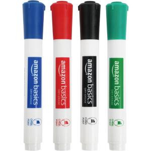 imageAmazon Basics LowOdor Chisel Tip Dry Erase Whiteboard Marker Pack of 4 Black Red Green BlueBlack  Red  Green  Blue