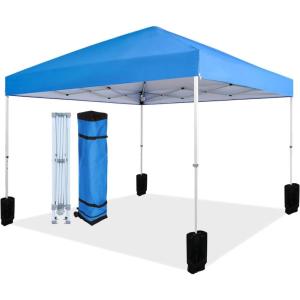 imageAmazon Basics 10 x 10 Pop Up Canopy Tent Outdoor Setup Includes Wheeled Carry Bag 8 Pegs 4 Ropes 4 Weighted Bags BlueBlue