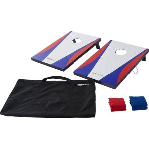 imageAmazon Basics Portable Wood Cornhole Board Set for Outdoor Play BlueRed
