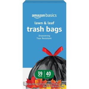 imageAmazon Basics Lawn ampamp Leaf Drawstring Trash Bags 39 Gallon 40 Count40 Count Pack of 1