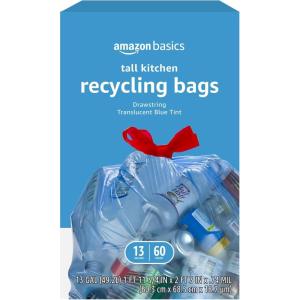 imageAmazon Basics Blue Recycling Trash Bags Unscented 13 Gallon 60 count Pack of 160 Count Pack of 1