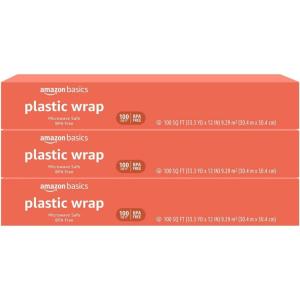 imageAmazon Basics Plastic Wrap 300 Sq Ft Pack of 3 100 Sq Ft Rolls100 Sq Ft Pack of 3