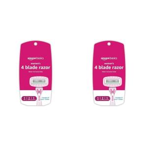 imageAmazon Basics Womens 4 Blade Razor for Women Fits AmazonBasics ampamp Venus Handles Moisturizing Surround 4 Count Includes 1 Handle 2 Cartridges ampamp 1 Shower Hanger Pink1 Count Pack of 2