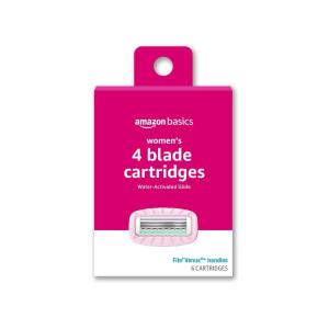 imageAmazon Basics Womens 4 Blade Razor for Women Fits AmazonBasics ampamp Venus Handles Moisturizing Surround 4 Count Includes 1 Handle 2 Cartridges ampamp 1 Shower Hanger Pink1 Count Pack of 6