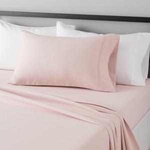 imageAmazon Basics 3 Piece Deluxe Microfiber Bed Sheets Twin Size Dark Gray SolidBlush Pink