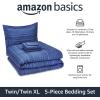 imageAmazon Basics Twin XL Comforter Set with Sheets 5Piece Blue Calvin Striped Bedding Lightweight Microfiber BedinaBagBlue Calvin Striped
