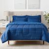imageAmazon Basics Twin XL Comforter Set with Sheets 5Piece Blue Calvin Striped Bedding Lightweight Microfiber BedinaBagBlue Calvin Striped