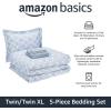 imageAmazon Basics Twin XL Comforter Set with Sheets 5Piece Blue Calvin Striped Bedding Lightweight Microfiber BedinaBagGray Leaf