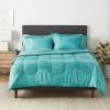 imageAmazon Basics Twin XL Comforter Set with Sheets 5Piece Blue Calvin Striped Bedding Lightweight Microfiber BedinaBagIndustrial Teal