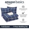 imageAmazon Basics Twin XL Comforter Set with Sheets 5Piece Blue Calvin Striped Bedding Lightweight Microfiber BedinaBagNavy With Grey Plaid