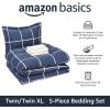 imageAmazon Basics Twin XL Comforter Set with Sheets 5Piece Blue Calvin Striped Bedding Lightweight Microfiber BedinaBagNavy With Grey Plaid