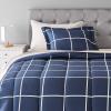 imageAmazon Basics Twin XL Comforter Set with Sheets 5Piece Blue Calvin Striped Bedding Lightweight Microfiber BedinaBagNavy With Grey Plaid