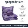 imageAmazon Basics Twin XL Comforter Set with Sheets 5Piece Blue Calvin Striped Bedding Lightweight Microfiber BedinaBagPurple Floral