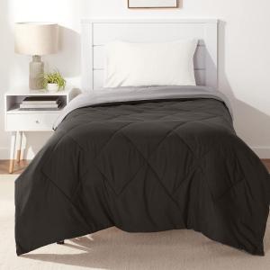 imageAmazon Basics Comforter Blanket TwinTwin XL Reversible Lightweight Microfiber All Season Blanket NavySky BlueBlack  Grey