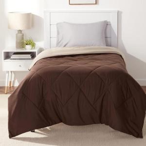 imageAmazon Basics Comforter Blanket TwinTwin XL Reversible Lightweight Microfiber All Season Blanket NavySky BlueChocolate  Khaki
