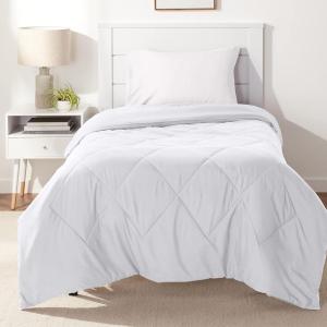 imageAmazon Basics Comforter Blanket TwinTwin XL Reversible Lightweight Microfiber All Season Blanket NavySky BlueWhite