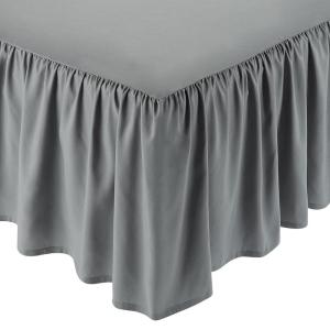 imageAmazon Basics Lightweight Ruffled Bed Skirt Classic Style Soft and Stylish 100 Microfiber With 16quot Drop Queen Bright White SolidDark Grey