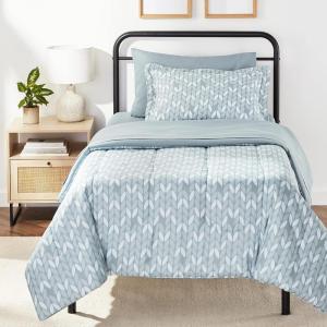imageAmazon Basics Twin XL Comforter Set with Sheets 5Piece Blue Calvin Striped Bedding Lightweight Microfiber BedinaBagGray Leaf
